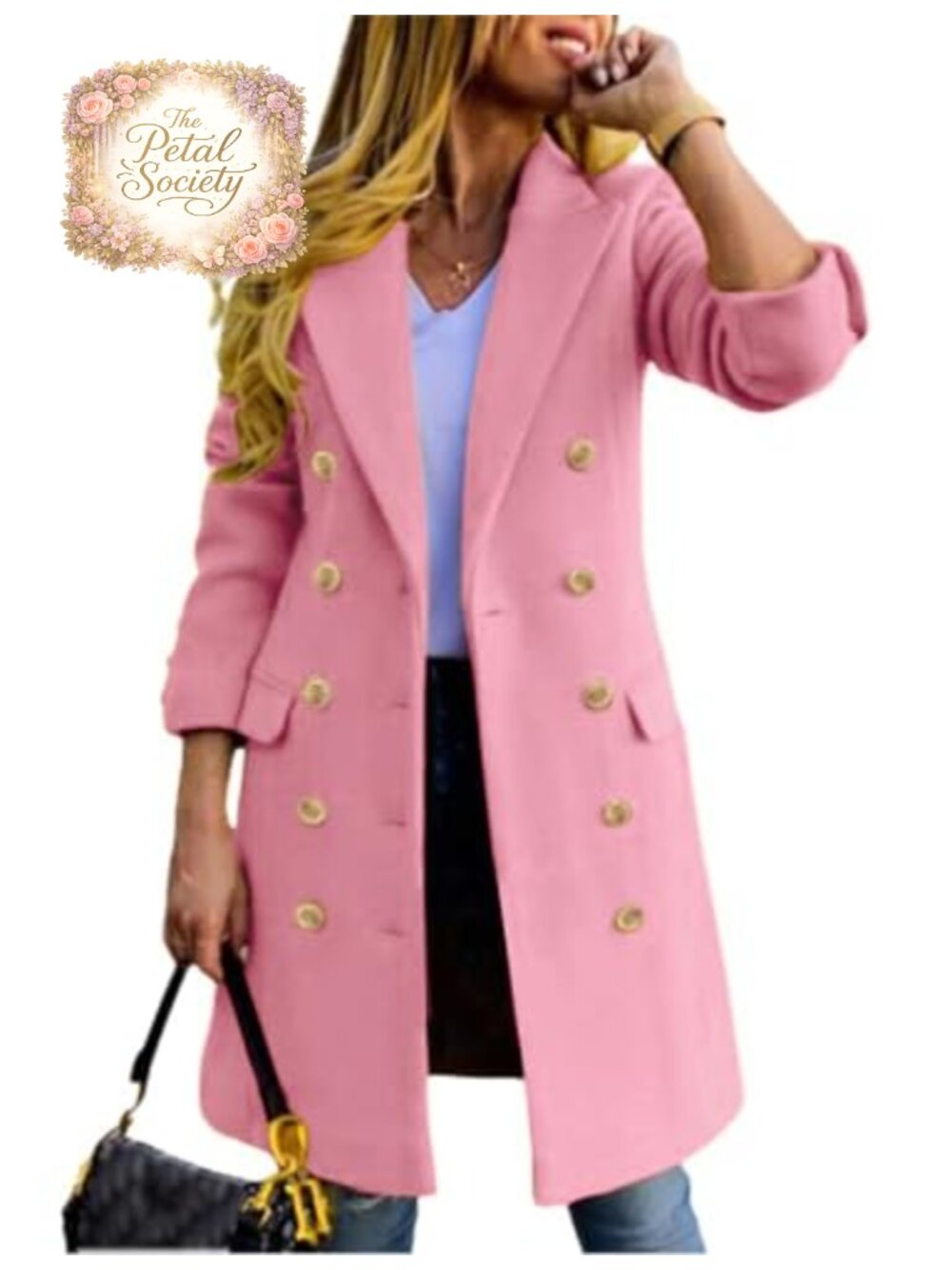 Wool Blend Double Breasted Midi Peacoat Trench Coat Knee Length